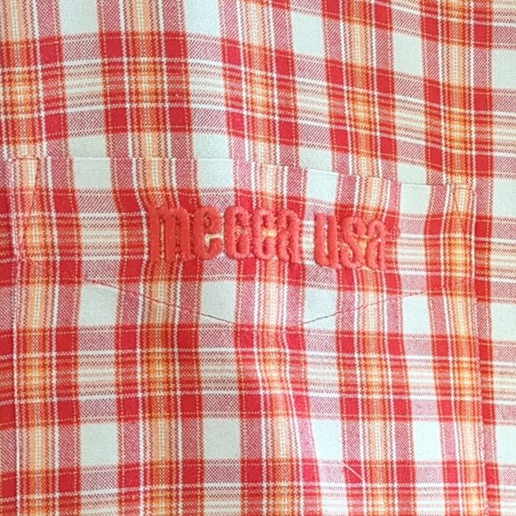 Vintage MECCA USA Button Up Logo Shirt Streetwear Check Short Sleeve  Size XL - Picture 11 of 14